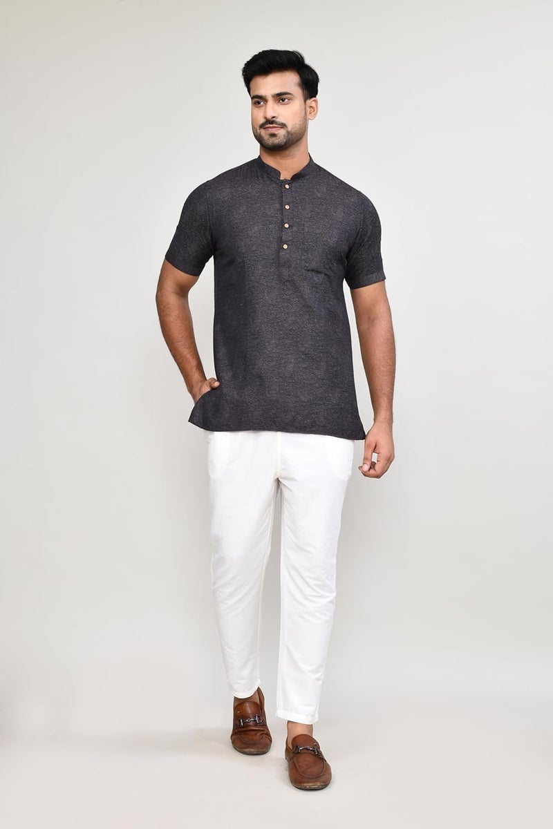 POLY2FAB Hathkargha Men’s Short Sleeve Kurta with All-Over Paisley Print, Mandarin Collar & Button Placket - Image 4